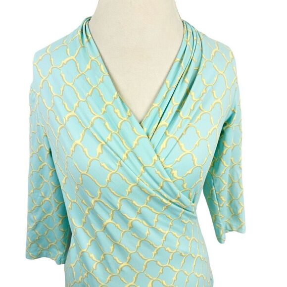 J. McLaughlin Blue Gold Scroll Print Catalina Cloth Wrap Panama Dress Size S - Picture 9 of 10